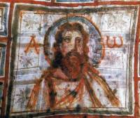 · Arte Paleocristiano · Paleochristian art · Pintura mural de Jesús Cristo · Cubiculum de León · Catacumbas de Comodila, Roma, final siglo IV d. JC.· Catacombs of Commodilla, Cubiculum Leonis, the cubiculum of Leo, late 4th C, Rome ·