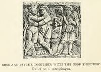 · Eros y Psique juntos con el Buen Pastor · The Portrayal of Christ · Relieve en un sarcófago · Paul Carus, 1914 ·
